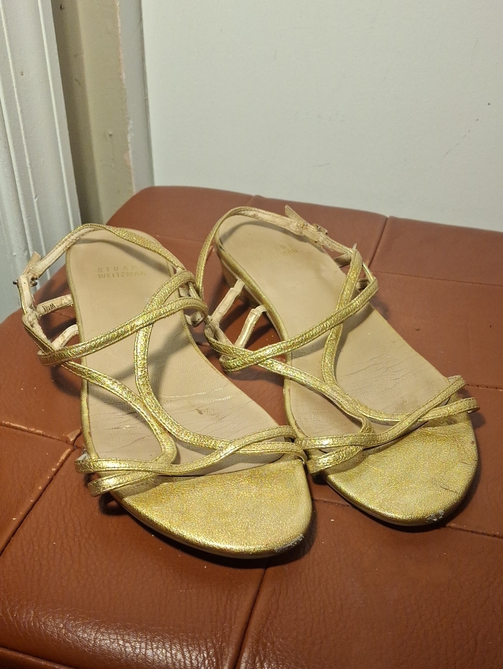 Stuart Weitzman Metallic Gold Strappy Sandals